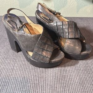 Michael Kors Leather Metallic Blue Slingback Platform Heels Size 5.5